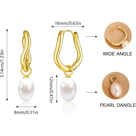 Irregular Small Pearl Drop Huggie Hoop Hypoallergenic Dainty Earring For Women - Picture 5 of 7